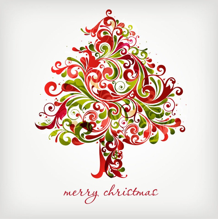 Floral Swirls Tree for Christmas Vector Graphic