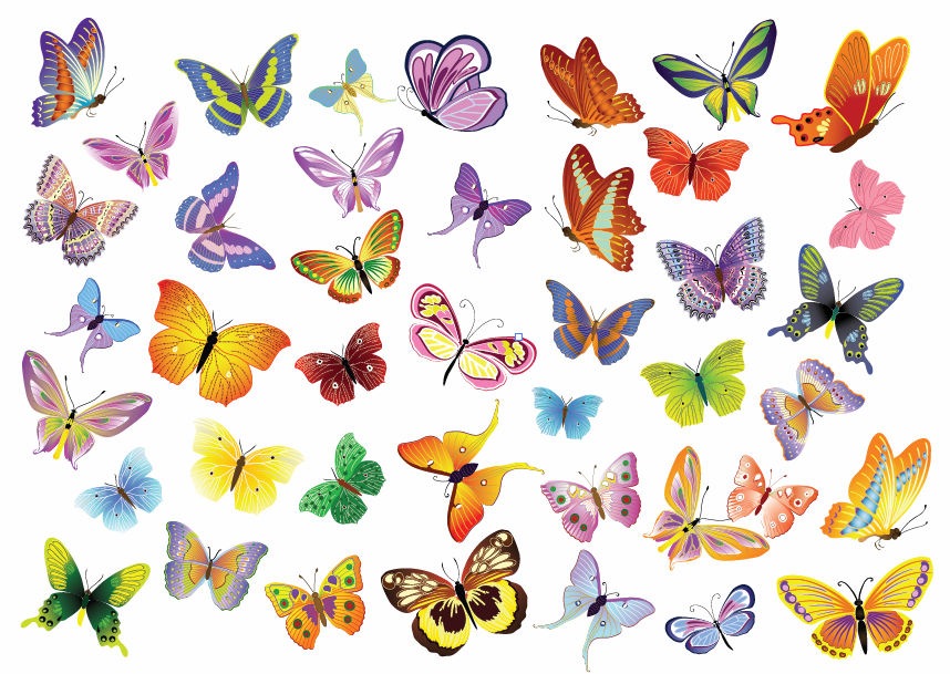 Free Vector Set of Butterflies Decoration