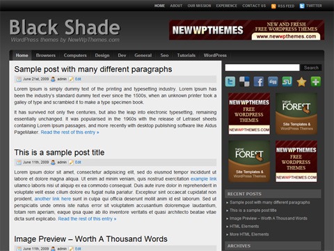 Free WordPress Theme - Black Shade