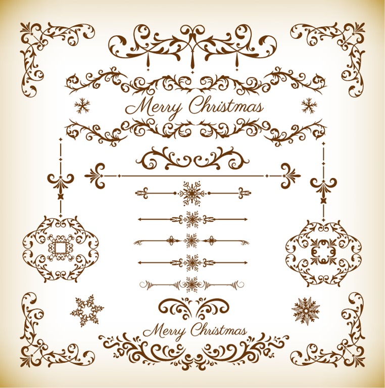 Christmas Decorative Floral Elements Vector Set