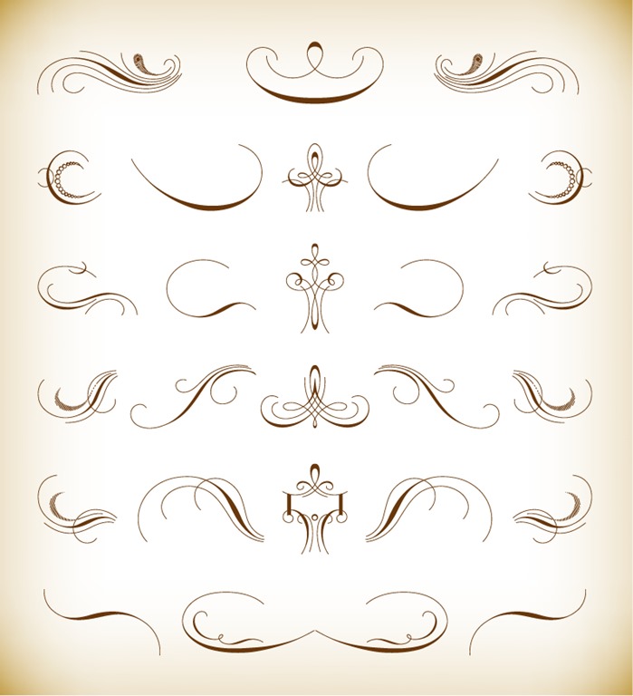 Calligraphic Floral Design Elements Vector Set