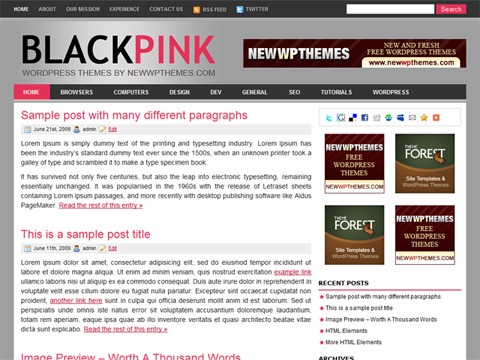 Free WordPress Theme - Black Pink
