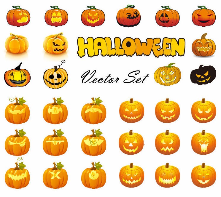Halloween Pumpkins Mixed Mega Vector Collection