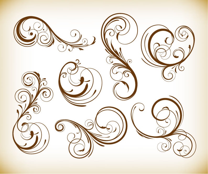 Vintage Design Swirl Floral Element Vector Graphis Set