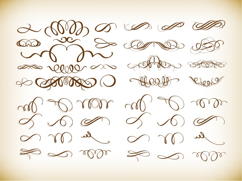 Decorative Calligraphic Elements Vector Graphics Set