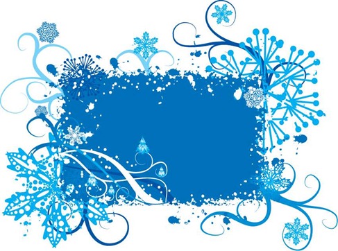 Blue Snowflake and Floral Background Vector Graphic