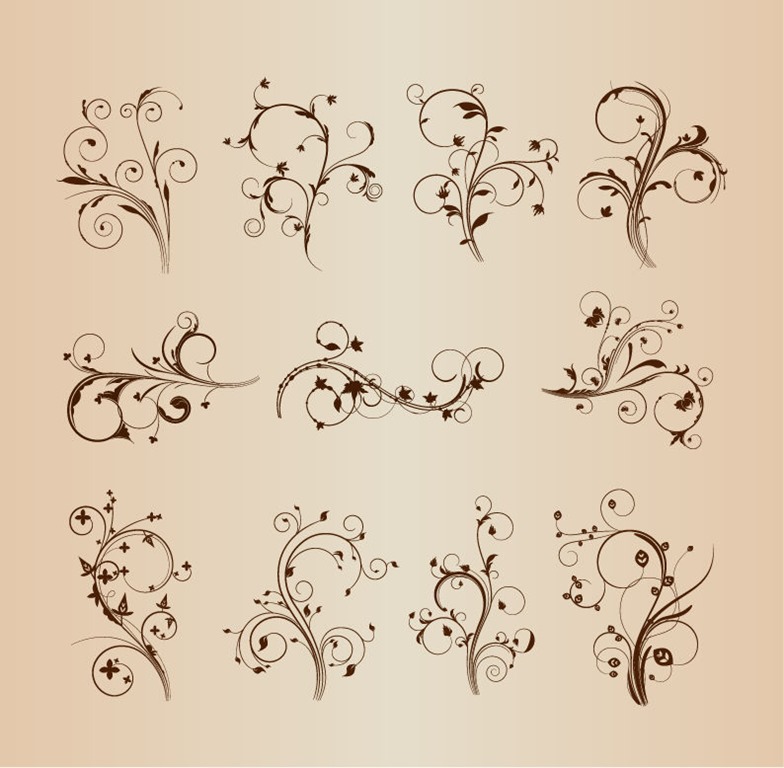 Swirling Flourishes Decorative Floral Elements Vector Set