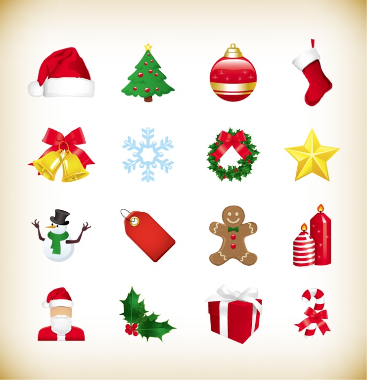 Christmas Icons Set Vector Graphics