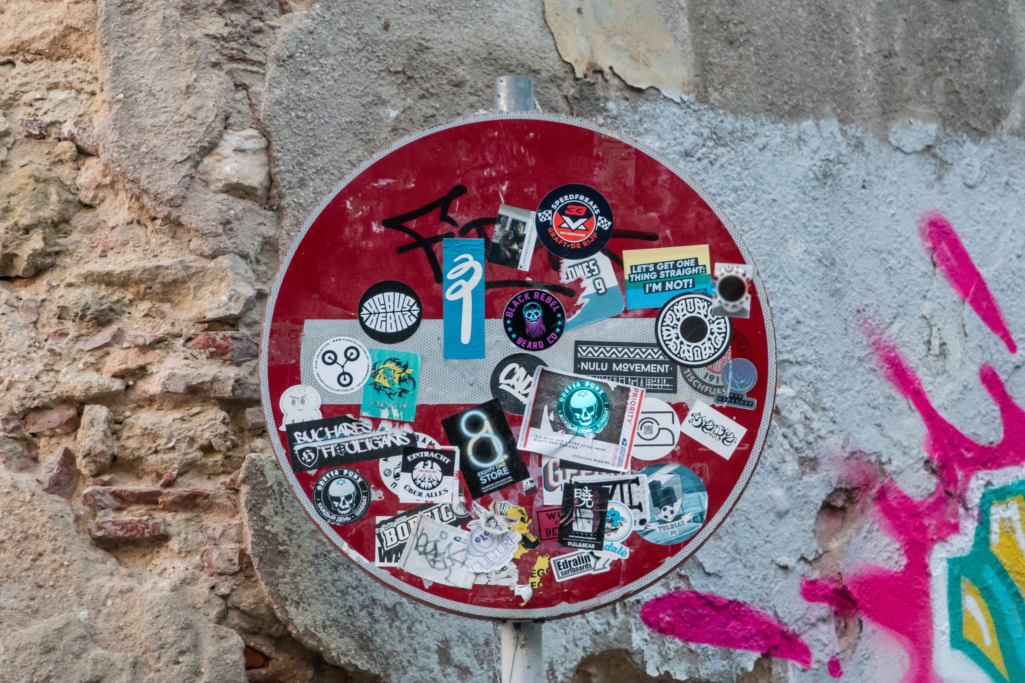 Traffic sign with stickers