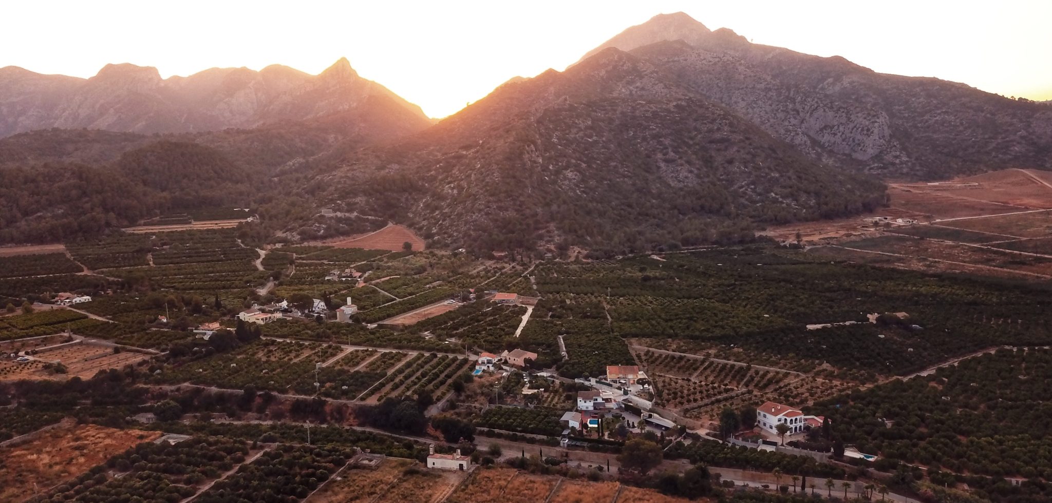 Aerial view of Mountains and Sunset