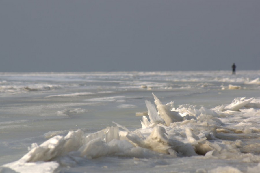 Man on drifting ice at Noordpolderzijl