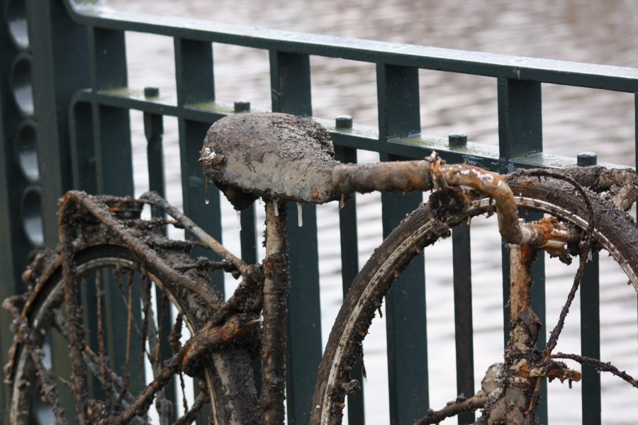 Muddy bike at canal