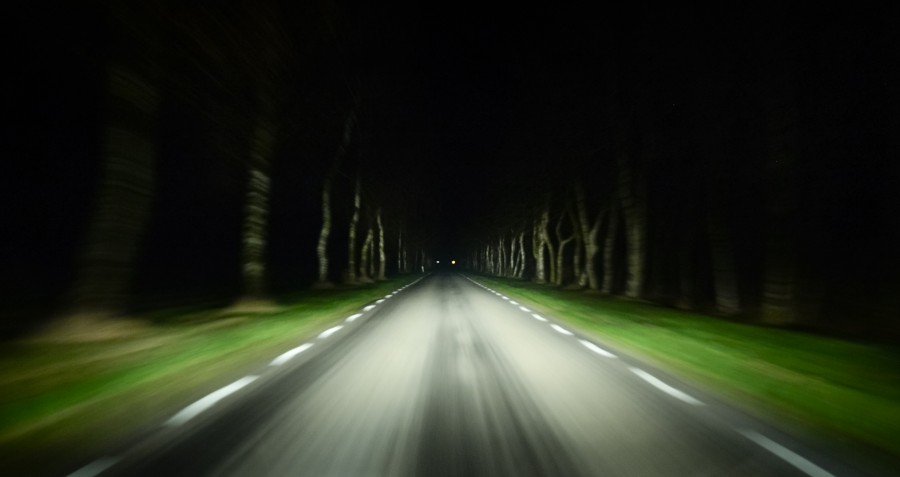 Road at night with trees