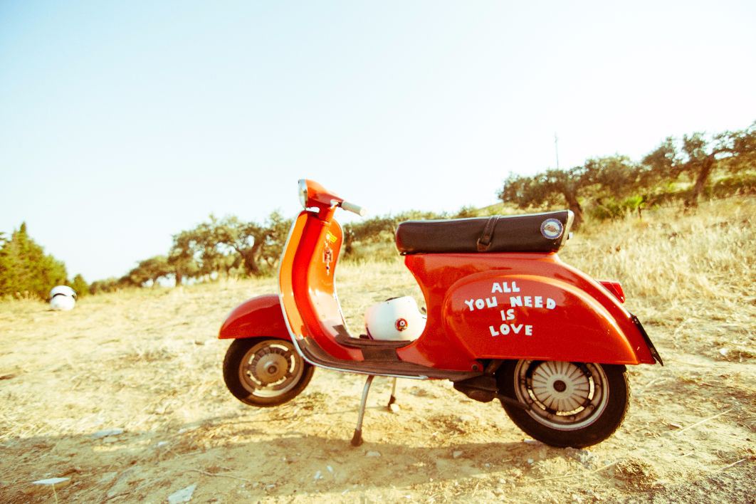 Vintage Red Vespa Beach