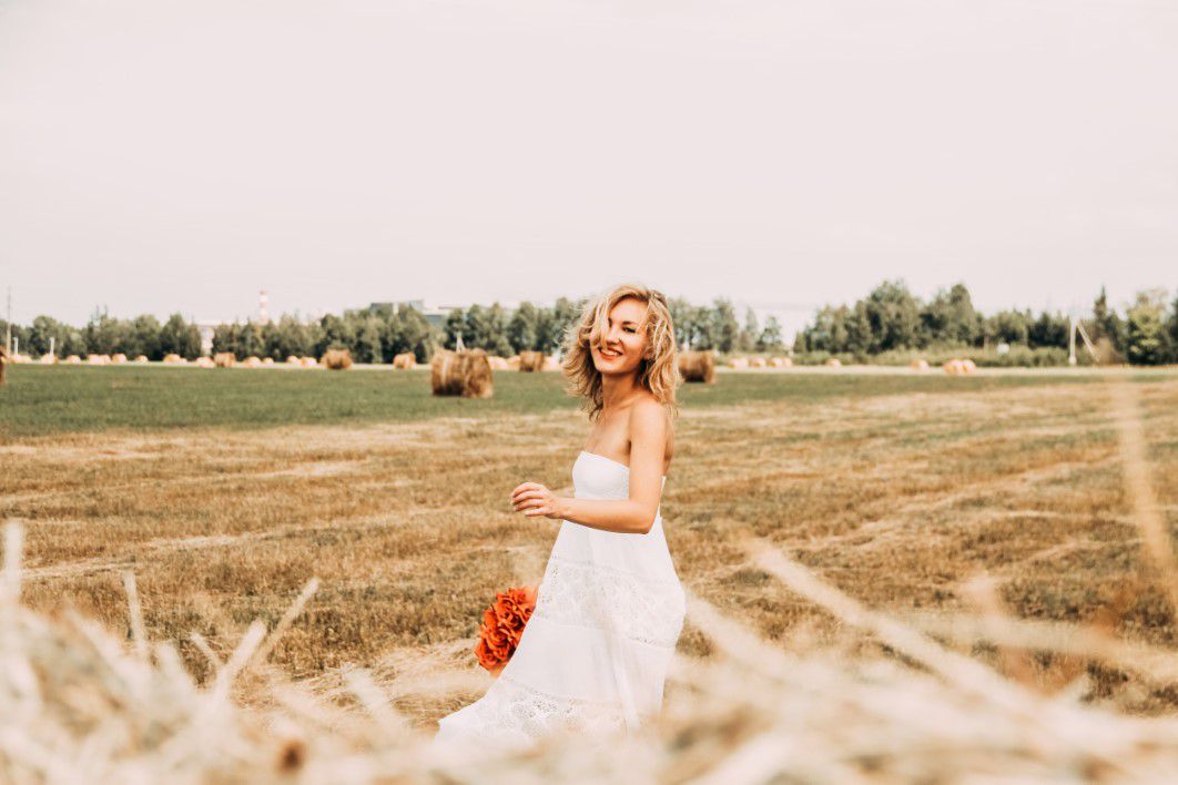 Woman White Dress Field Summer