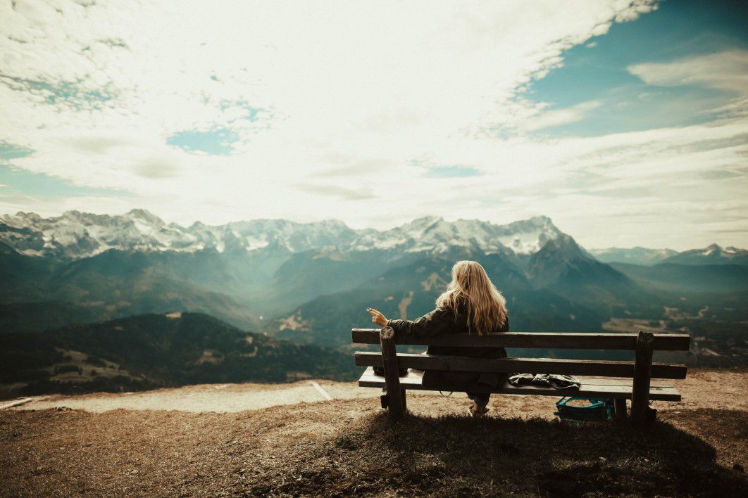 Woman Bench Mountains View