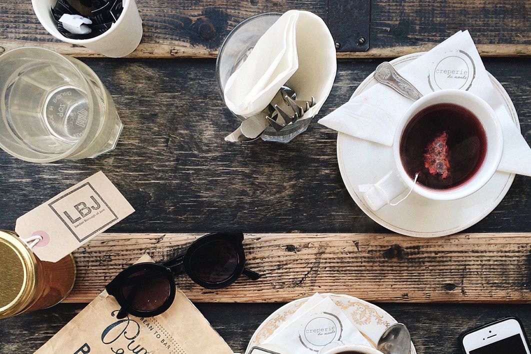 Wood Table Coffee Breakfast