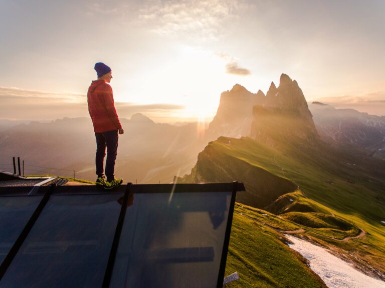Hiker Sunset Mountains