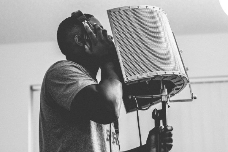 Man Singing in Music Studio
