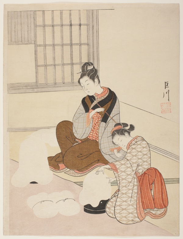 Evening Snow on a Floss Shaper (Nurioke no bosetsu), from the series 