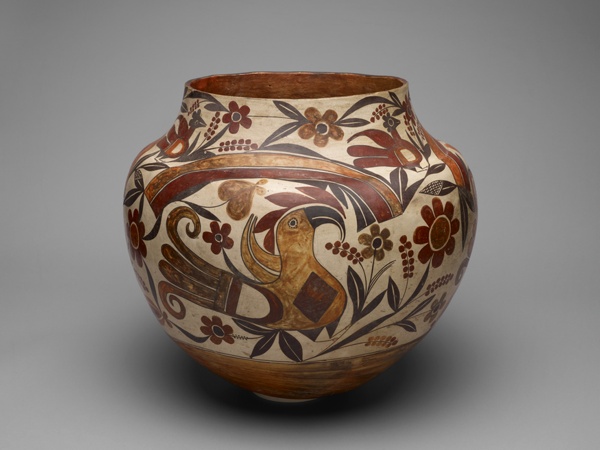 Polychrome Jar with Rainbow, Macaw, and Floral Motifs