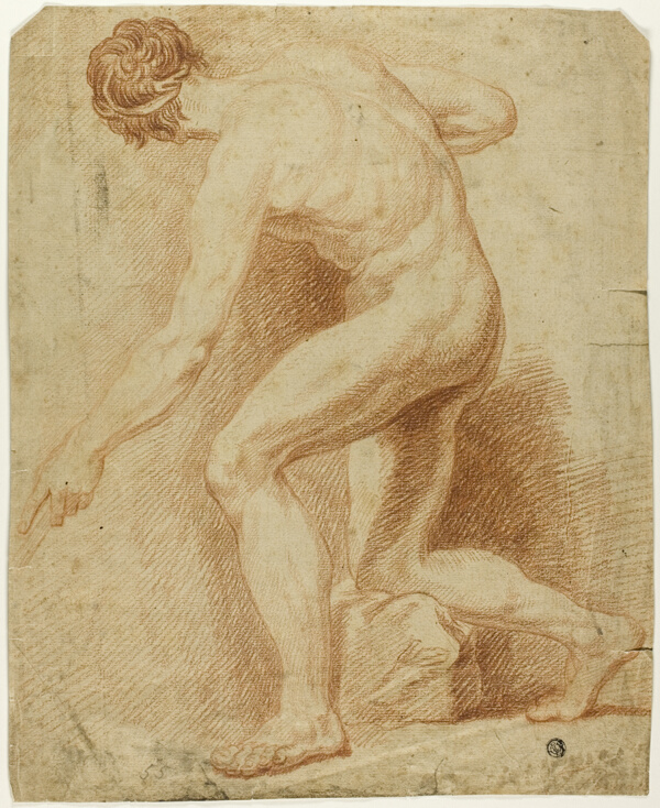 Academic Male Nude, Half-Kneeling and Seen from the Back