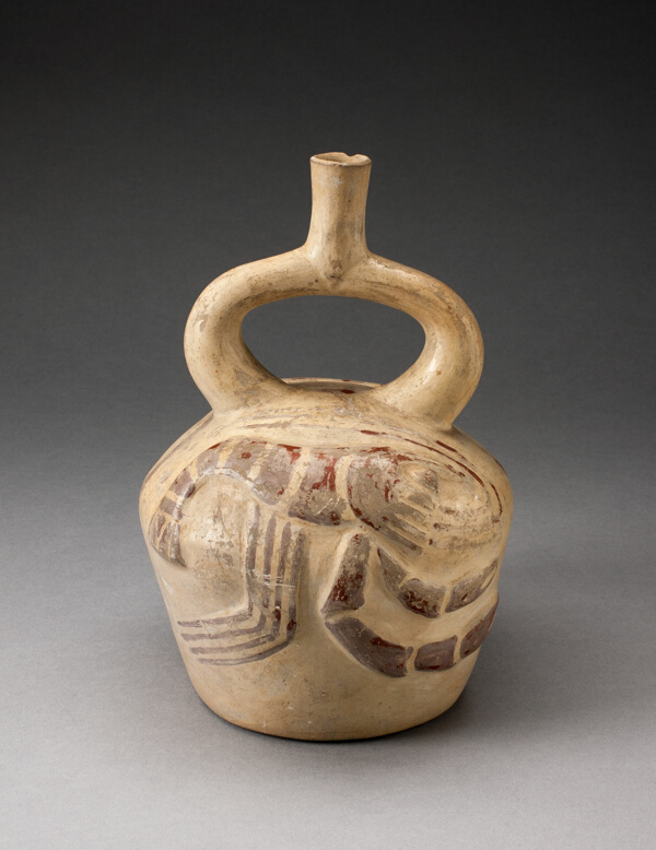 Stirrup Spout Vessel with Raised Lobster Motifs