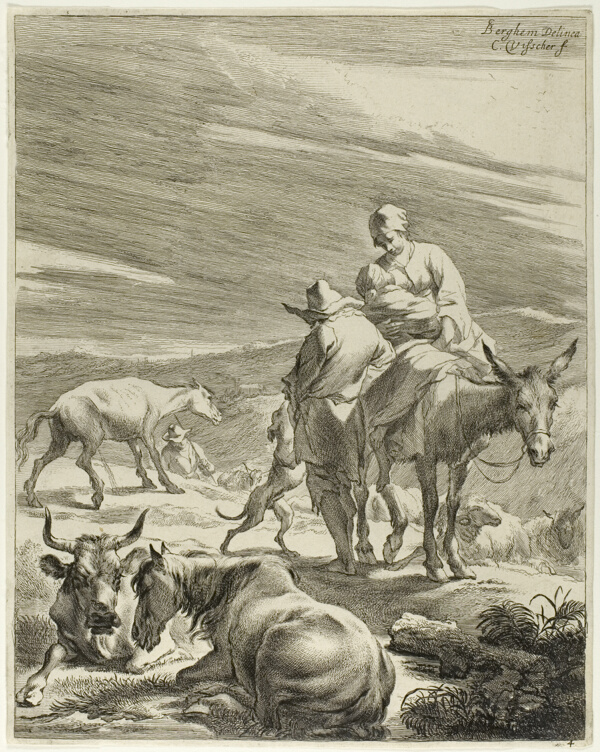 A Mother an Swathed Child Riding a Donkey, plate 4 from Four Landscapes