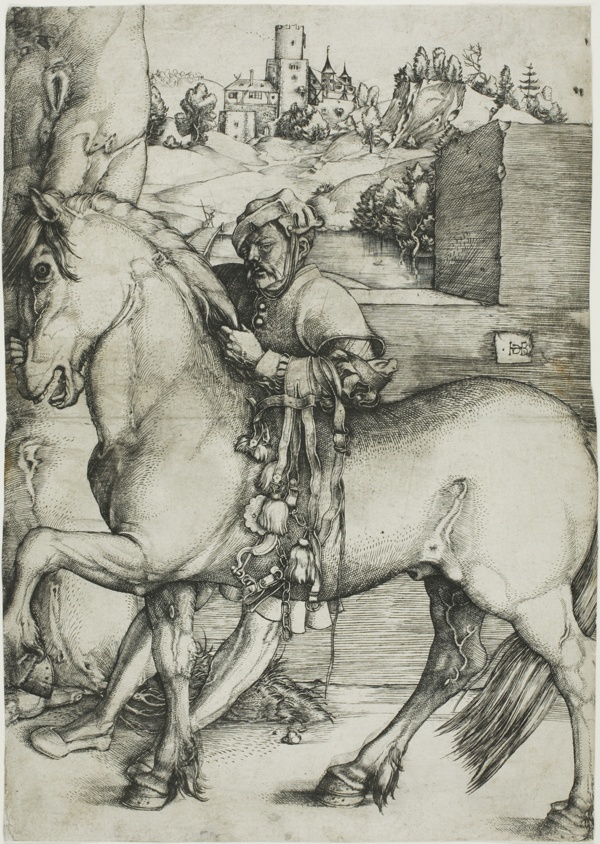 A Groom Bridling a Horse