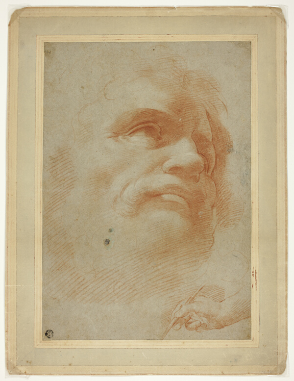 Male Head and Sketch of Right Hand Holding Stylus