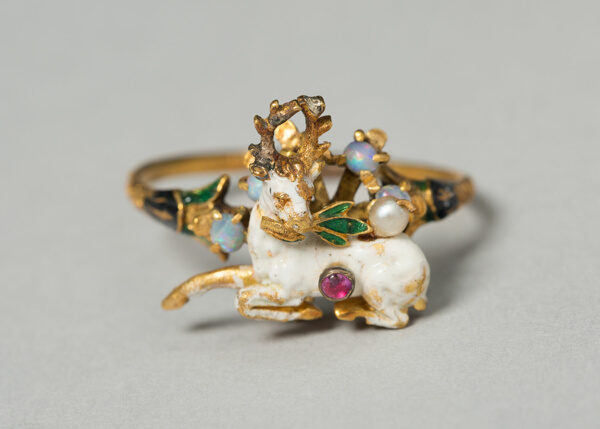Stag with Herb Branch Mounted as a Ring