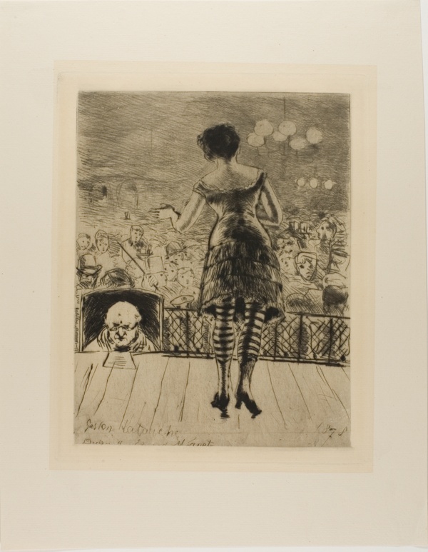 Plate from l'Assommoir (singer onstage with prompter)