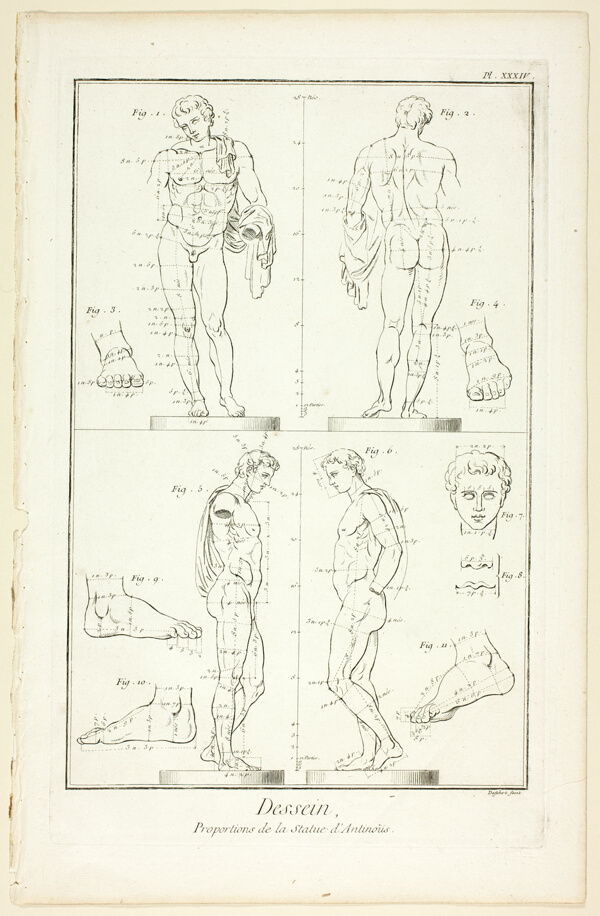 Design: Proportions of the Antinoüs Statue, from Encyclopédie