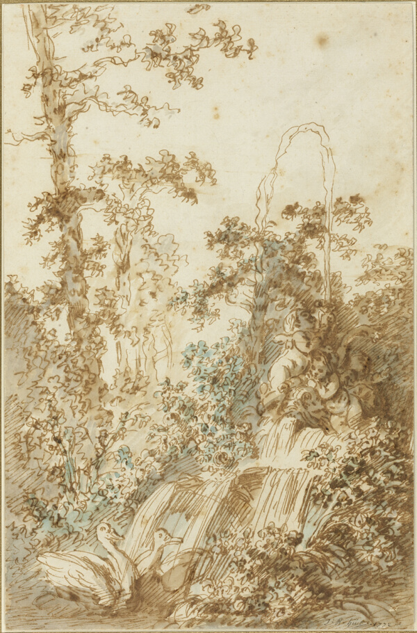 Capriccio with Fountain and Frolicking Swans