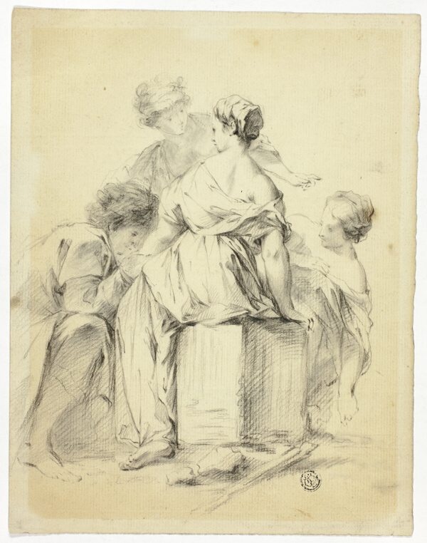 Courtship Scene with Youth and Three Maidens