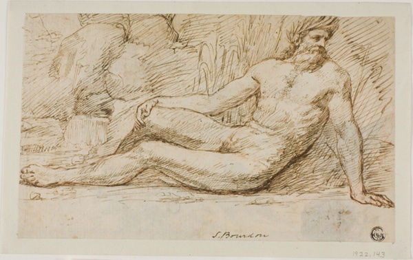 River God (recto); Sketches of Two Male Heads (verso)