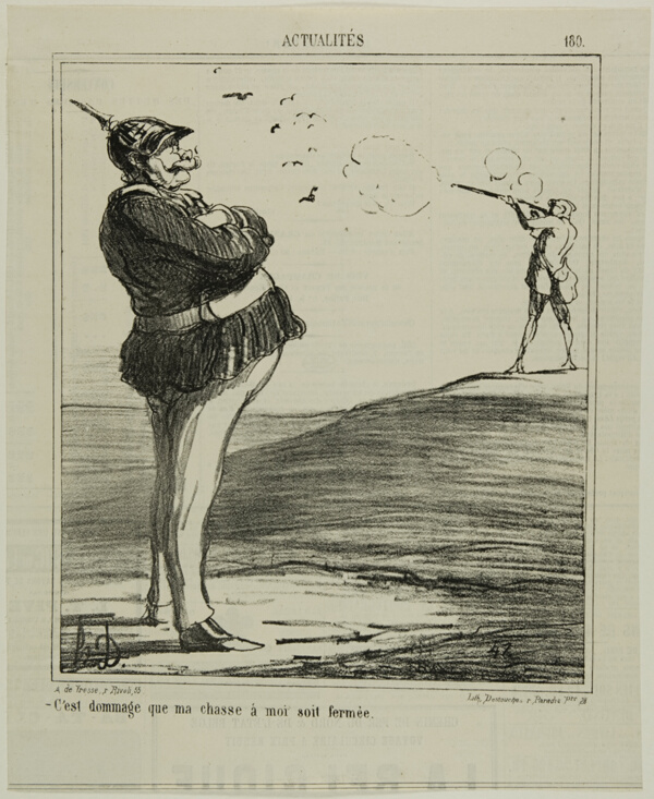 “-What a shame that I am not allowed go hunting,” plate 180 from Actualitiés