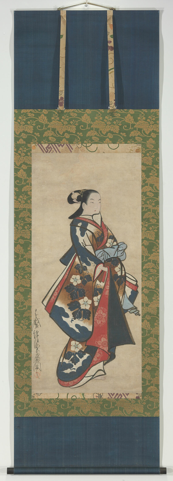 Standing Beauty in Blue Kimono
