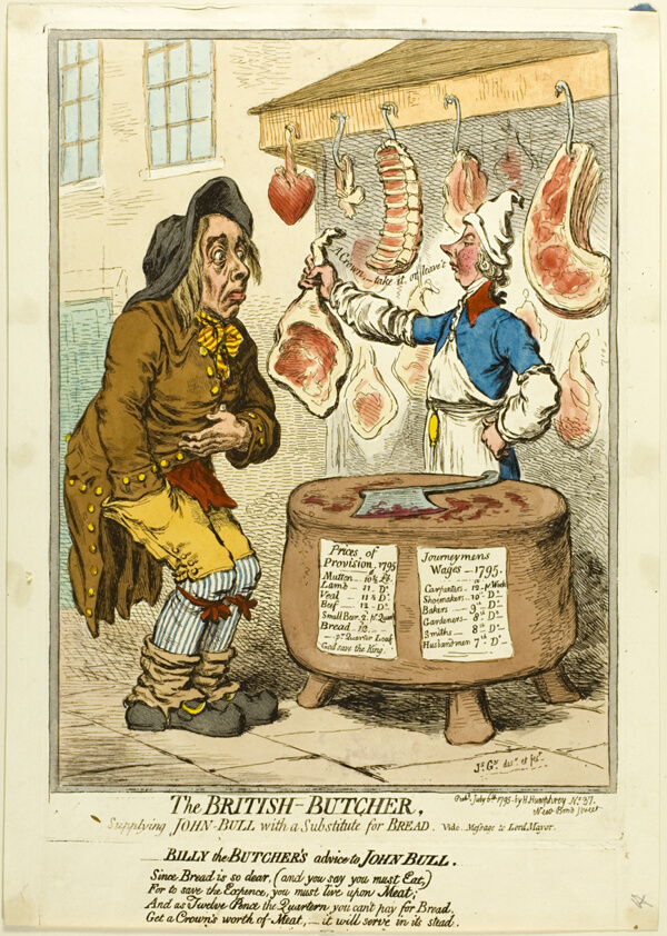 The British Butcher, Supplying John Bull with a Substitute for Bread
