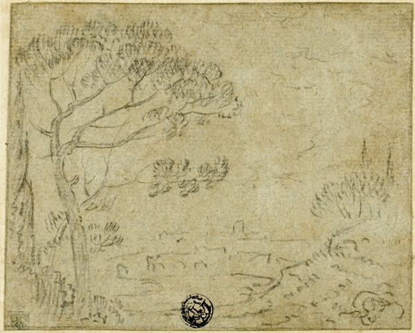 Italian Landscape with Umbrella Pine in Foreground