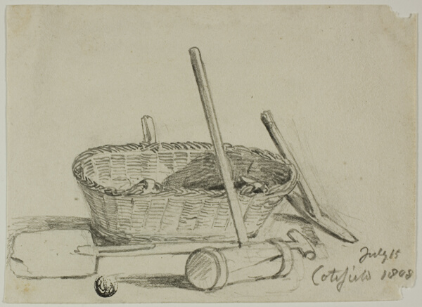 Wicker Basket, Mallet, Shovel, Pick
