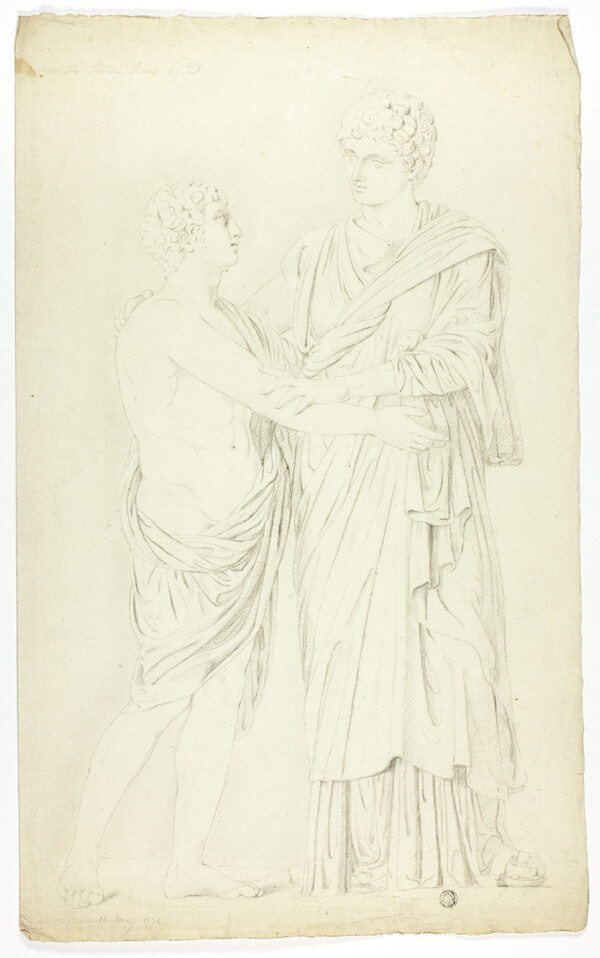 Ancient Sculpture of Standing Woman and Boy