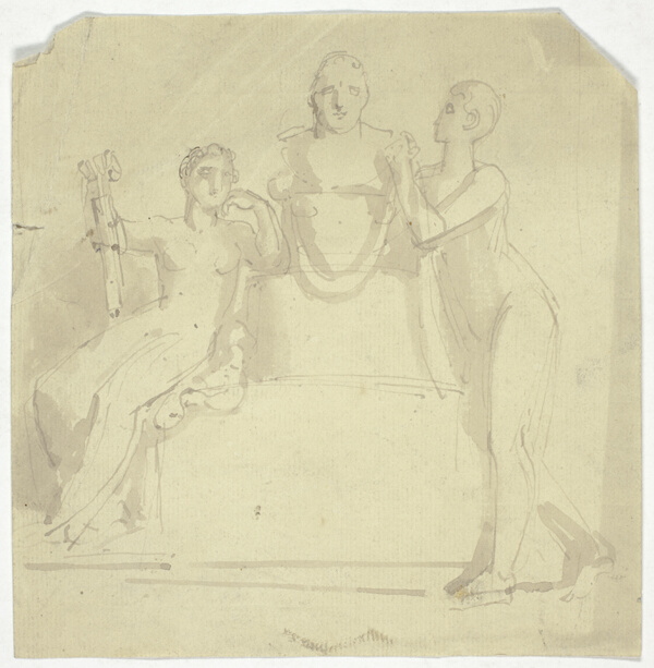 Two Female Figures with a Bust