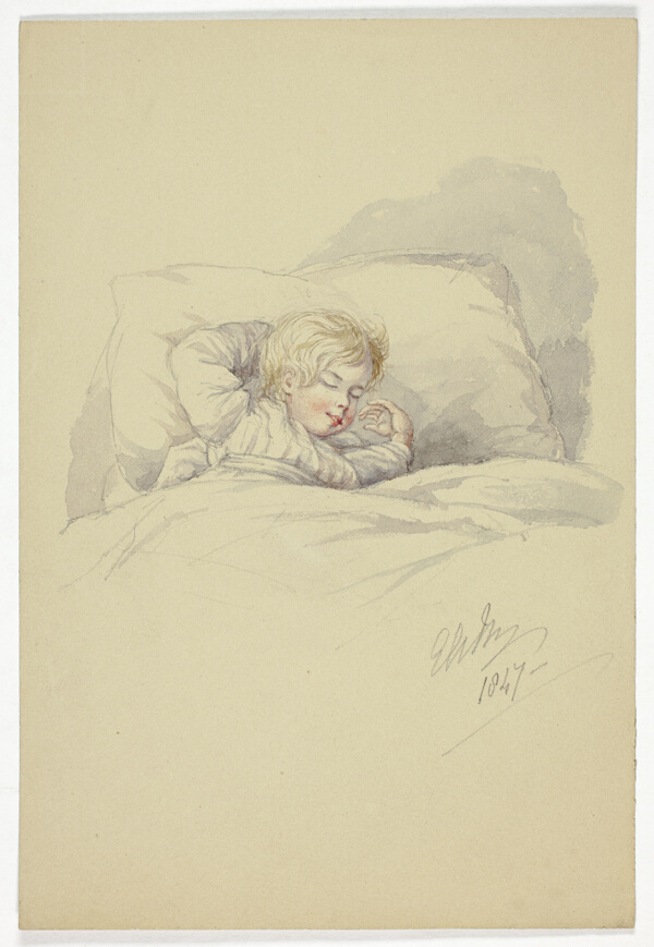 Child Asleep (recto), and Fishermen on Dock (verso)