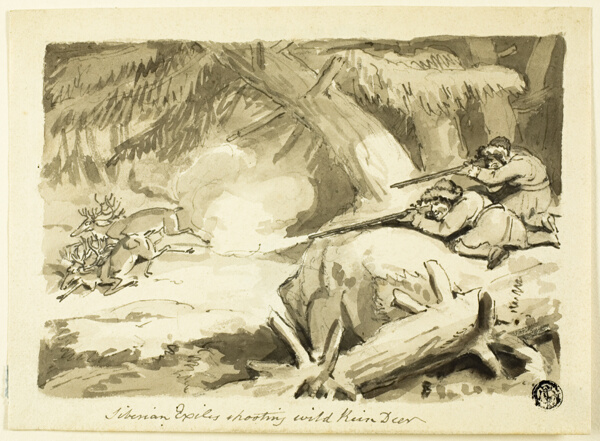 Siberian Exiles Shooting Wild Reindeer (recto); Shell (verso)
