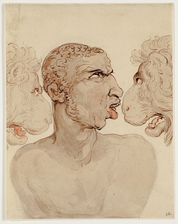 Physiognomic Study of the Head of a Man and Two Lions