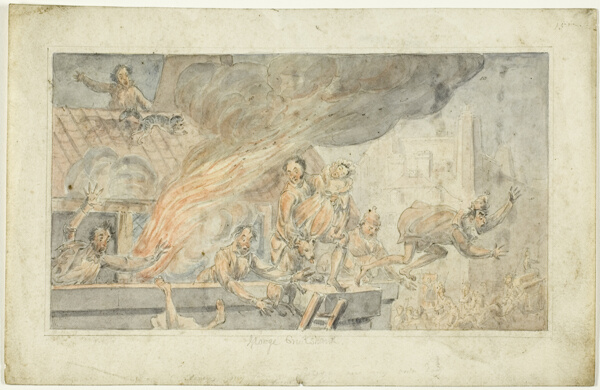 People Fleeing a Burning Building