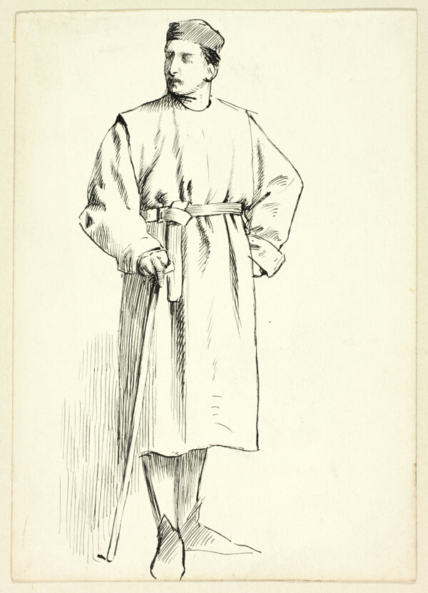 Standing Man Holding Stick, Hand on Hip