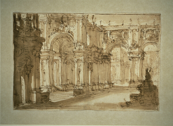 Palatial Courtyard with a Fountain