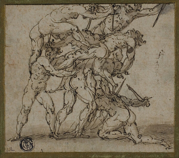 Male Nudes Locked in Combat with Daggers